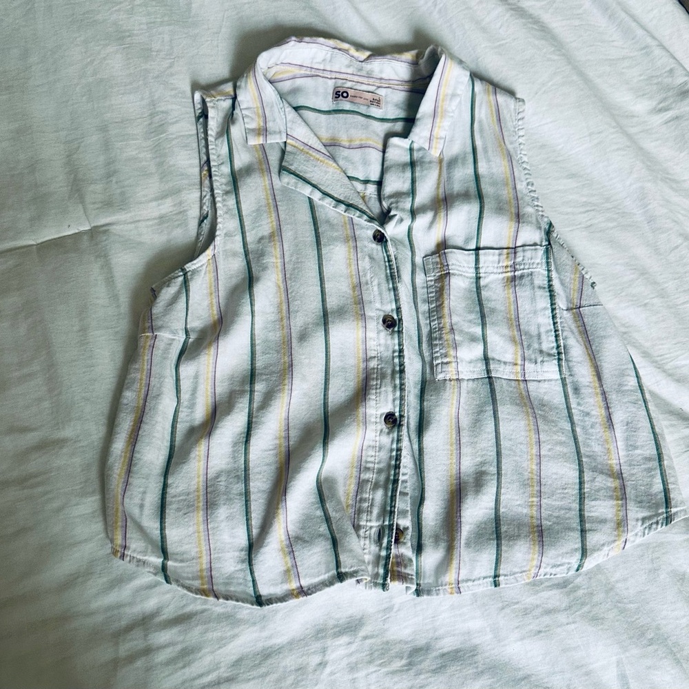 SO White and Green Button Down Shirt